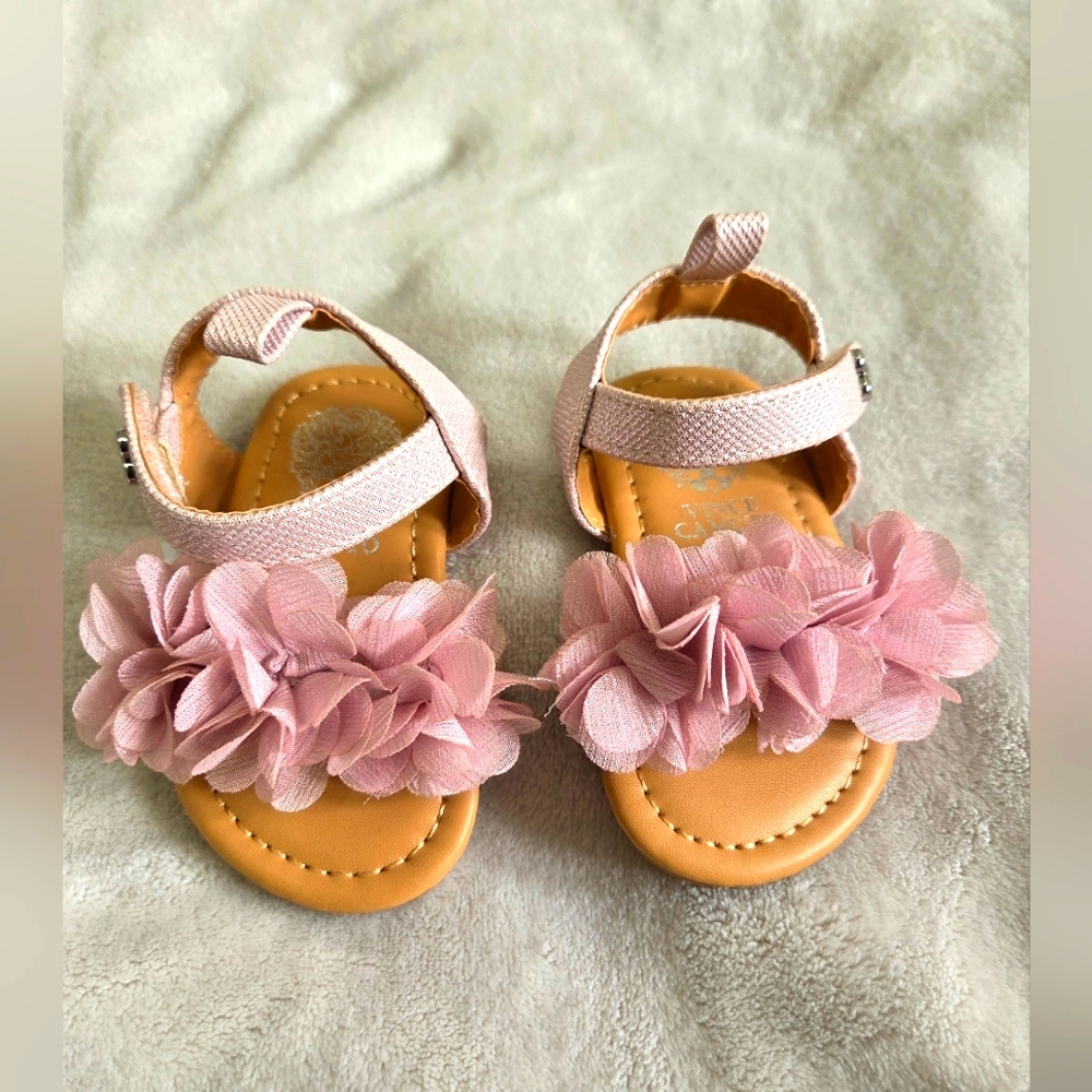 Vince Camuto Pink and Tan Sandals with Floral Embellishments